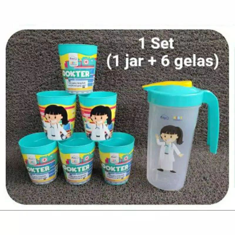 Teko Set Gelas Beranak isi 6 Gambar Profesi 1500ml