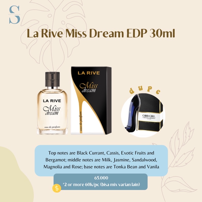 La Rive Miss Dream EDP 30ml Travel Size | Dupe Good Girl Carolina Herrera
