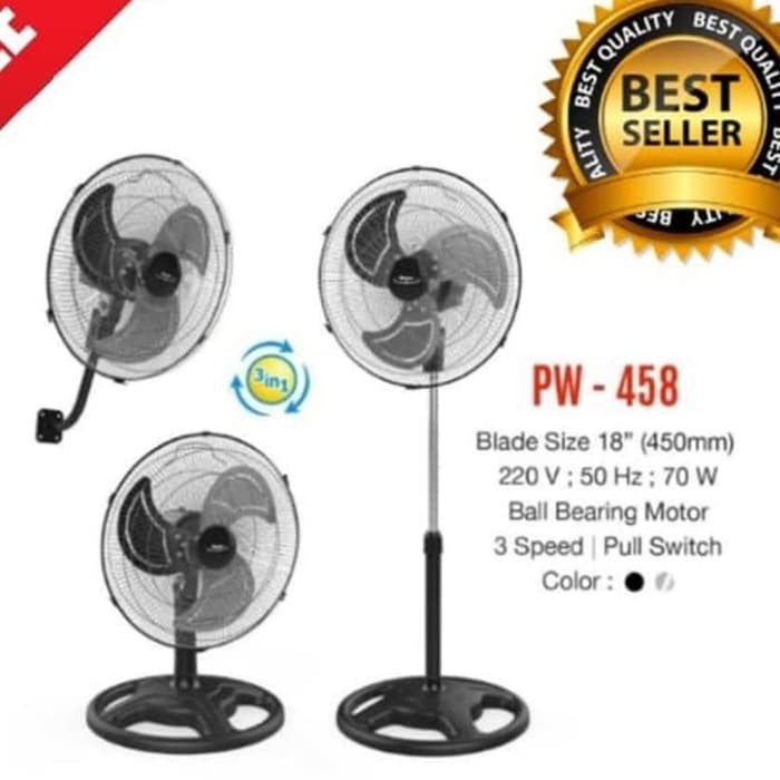 Maspion Power Fan Kipas Angin 3in1 18 inch PW 458 - PW458 (GOJEK/Grab) tidak berisik origginal