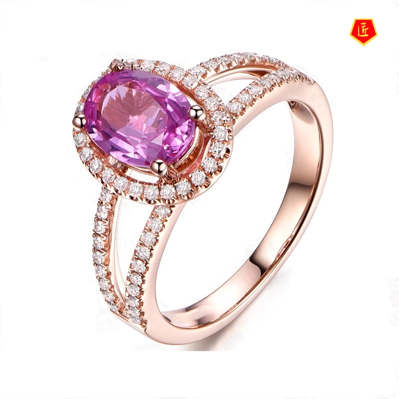 [Ready Stock]Elegant Pink Gemstone Ring Female 18K Gold