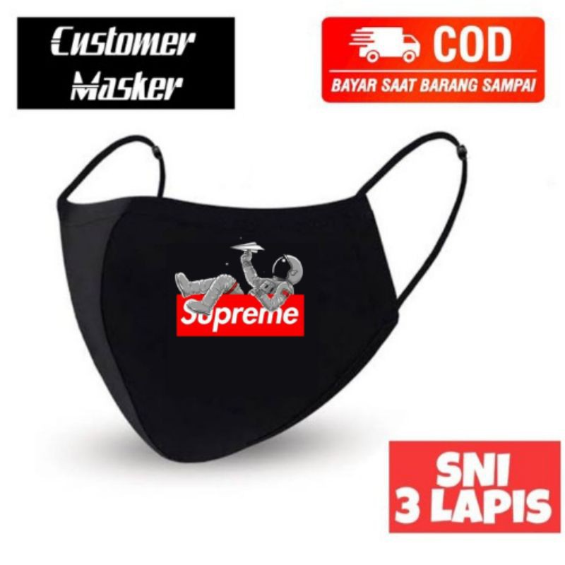 Masker Kain Non Medis 3 ply Logo SUPREME Earloop Premium Bisa Dicuci Ulang