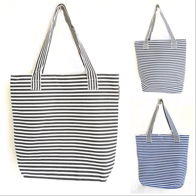 Totebag kanvas salur wanita fashion korea import