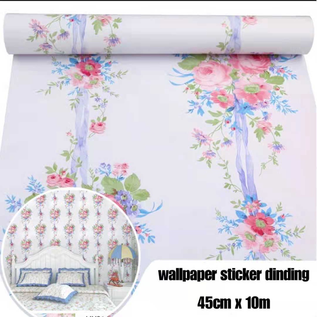 Wallpaper Sticker Dinding Bunga Mekar Pink 45cmx10m