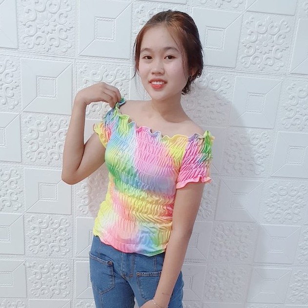 Top Sabrina Kerut Tie Dye Cotton Candy / Atasan Kerut Tie Dye