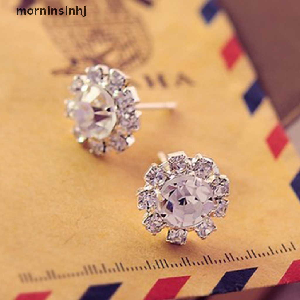 Mornin Anting Tusuk Gantung Desain Bunga Hias Kristal Untuk Wanita