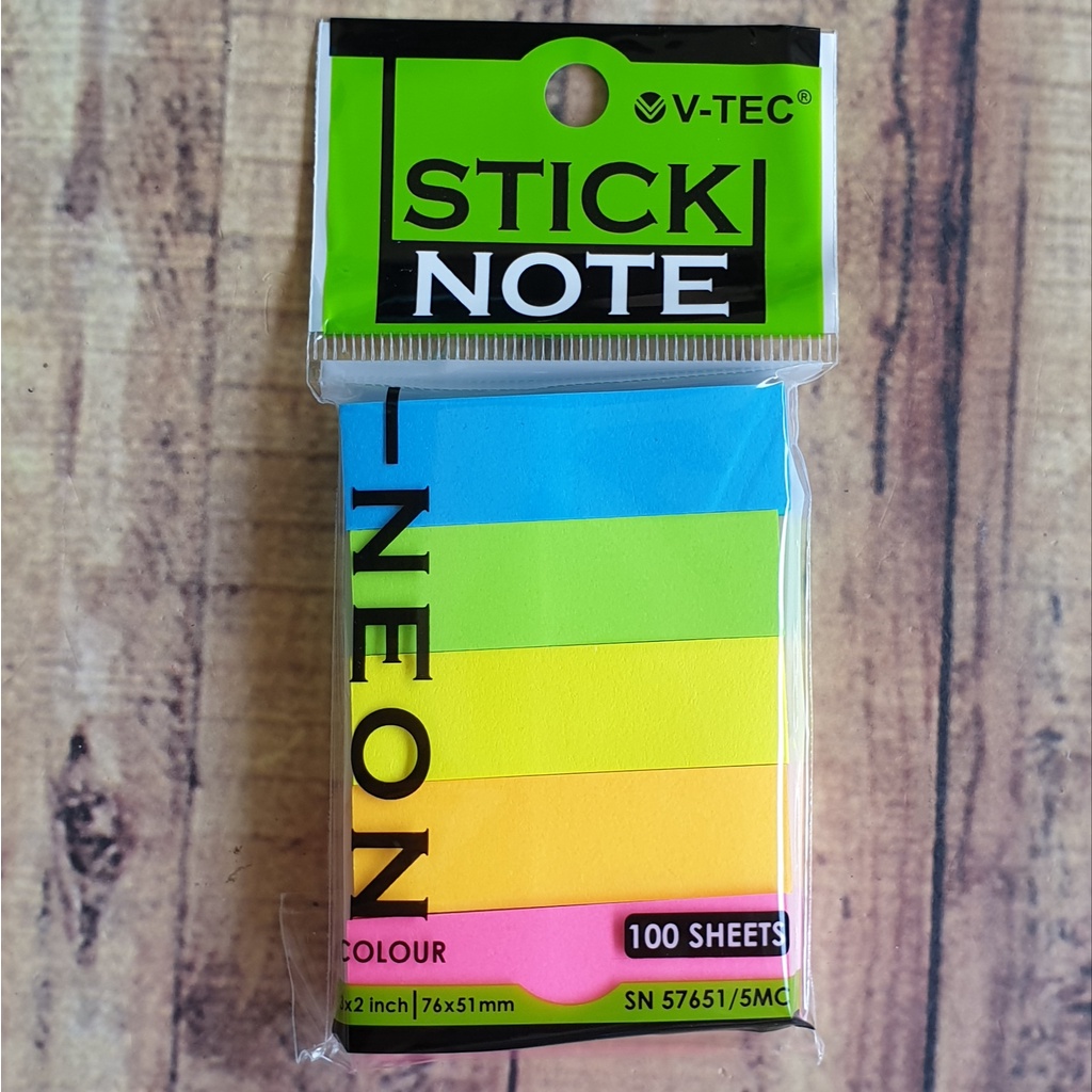 

Sticky Note Neon Colour Vtec SN 57651/5MC - Stick Note Vtec 3x2inch - Book Marked - Kertas Tempelan - Kertas Memo