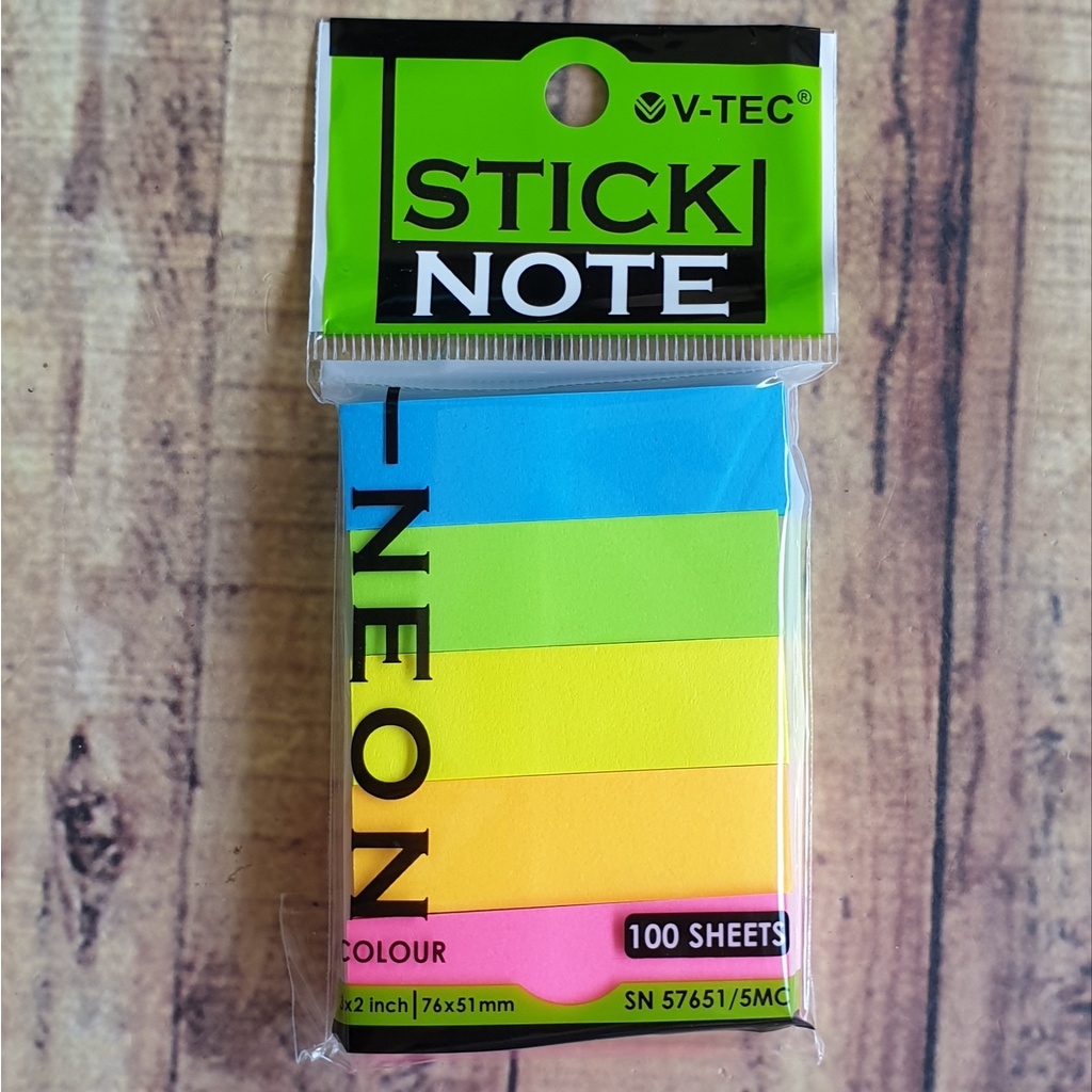 Sticky Note Neon Colour Vtec SN 57651/5MC - Stick Note Vtec 3x2inch - Book Marked - Kertas Tempelan - Kertas Memo