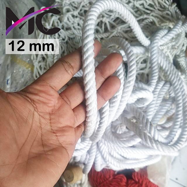 Tali Tambang Katun 10mm 12mm Warna Putih Kuralon Guralon Rope Bahan Asli Import Tampar Pengikat Barang Dekorasi Kerajinan Gantungan Tarik Tambang Outbond Pengaman Safety