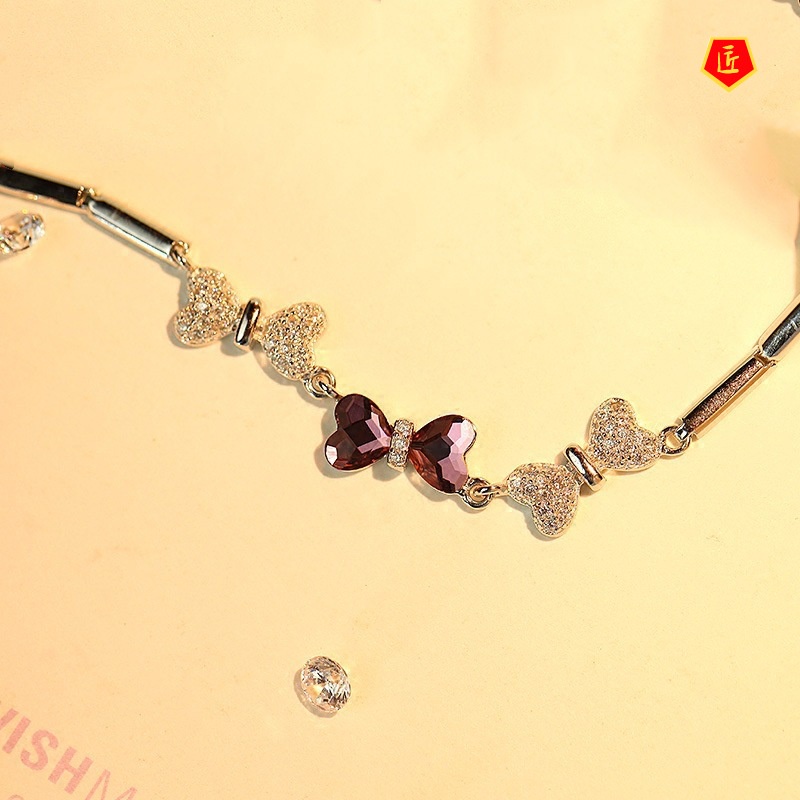 [Ready Stock]925 Silver Sweet Elegant Heart-Shaped Amethyst Bracelet