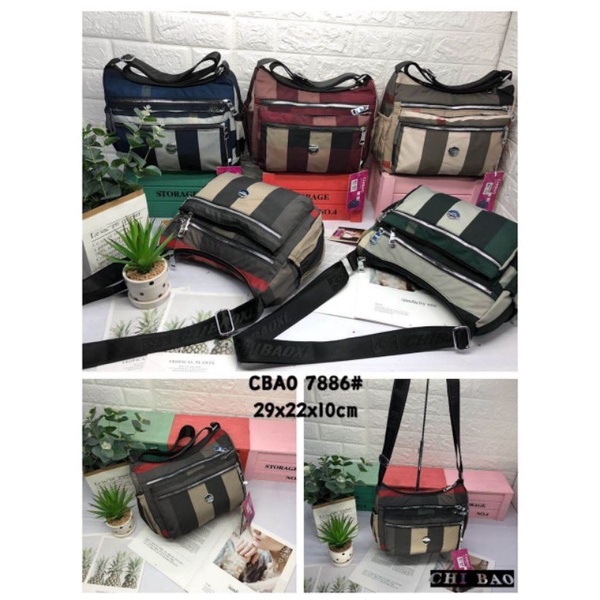 ChiBao Tas Selempang Sandang Jumbo Besar Wanita Parasut Anti Air Import Original Motif Kotak Kotak 7