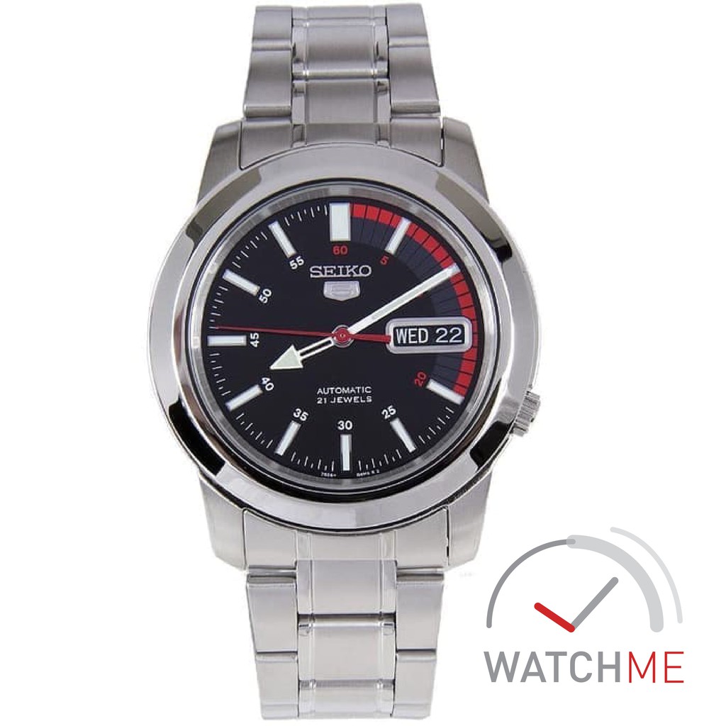 Jam Tangan Seiko 5 SNKK31K1 Automatic Black Dial Red 30m Stainless Steel Original Bergaransi