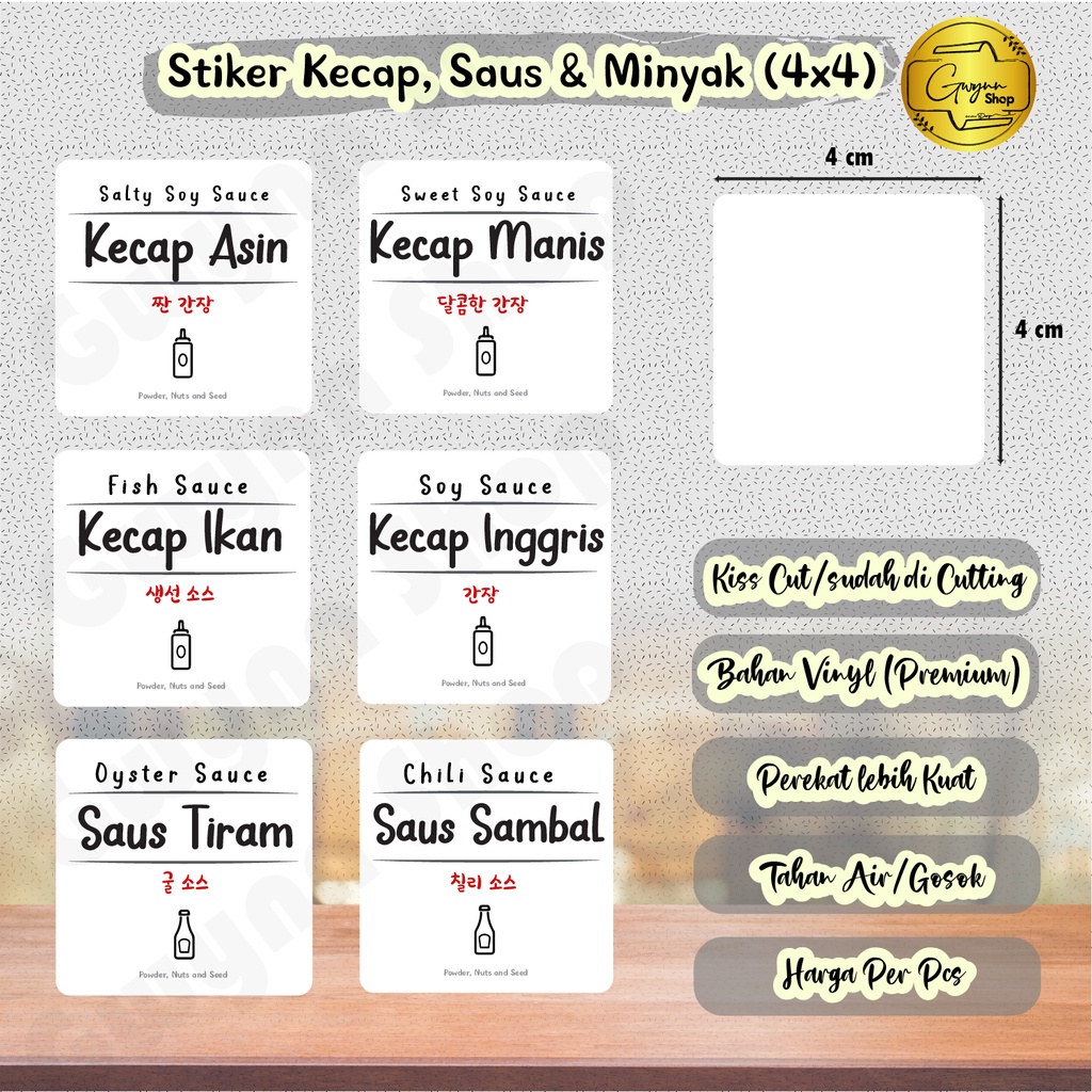 

Label Stiker Kecap, Saus dan Minyak Waterproof (4x4 cm)