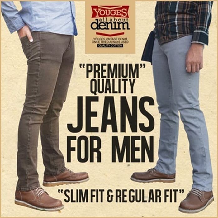 Celana Jeans Cowok Youges Stretch Regular Slim Fit Slimfit Straight Panjang Big Size Pria Murah Ori