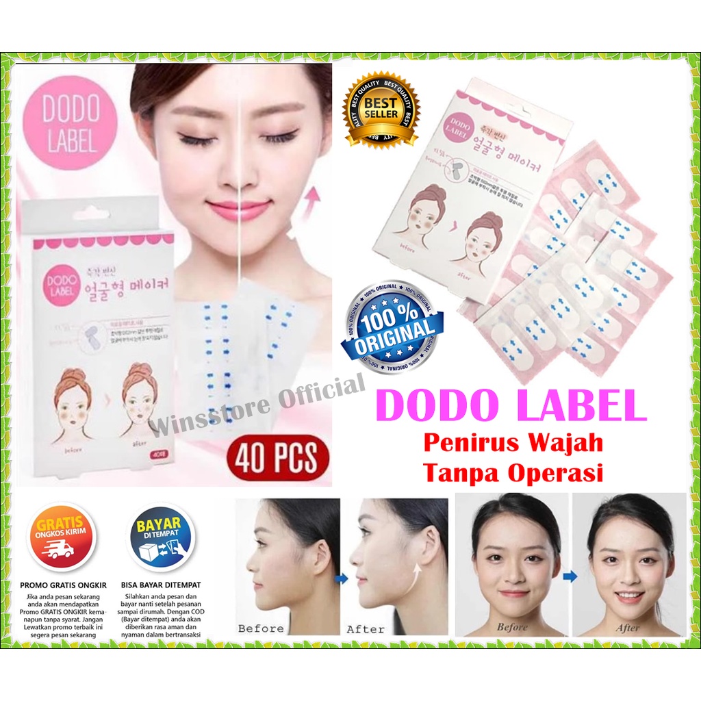[40pcs] Label Stiker Penirus Wajah Tirus Tanpa Operasi - Dodo Label Korea Face Lift Tape For V Shape