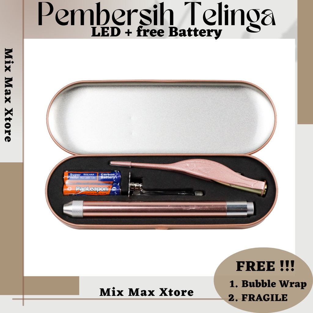 Biutte.co Pembersih Telinga Korek Kuping Ear Spoon Wax Picker with LED Light - Rose Gold / Alat Pembersih Telinga / Korek Telinga / Korek Kuping Besi / Korek Kuping Besi / Pembersih Kuping / Pembersih Telinga Stainless