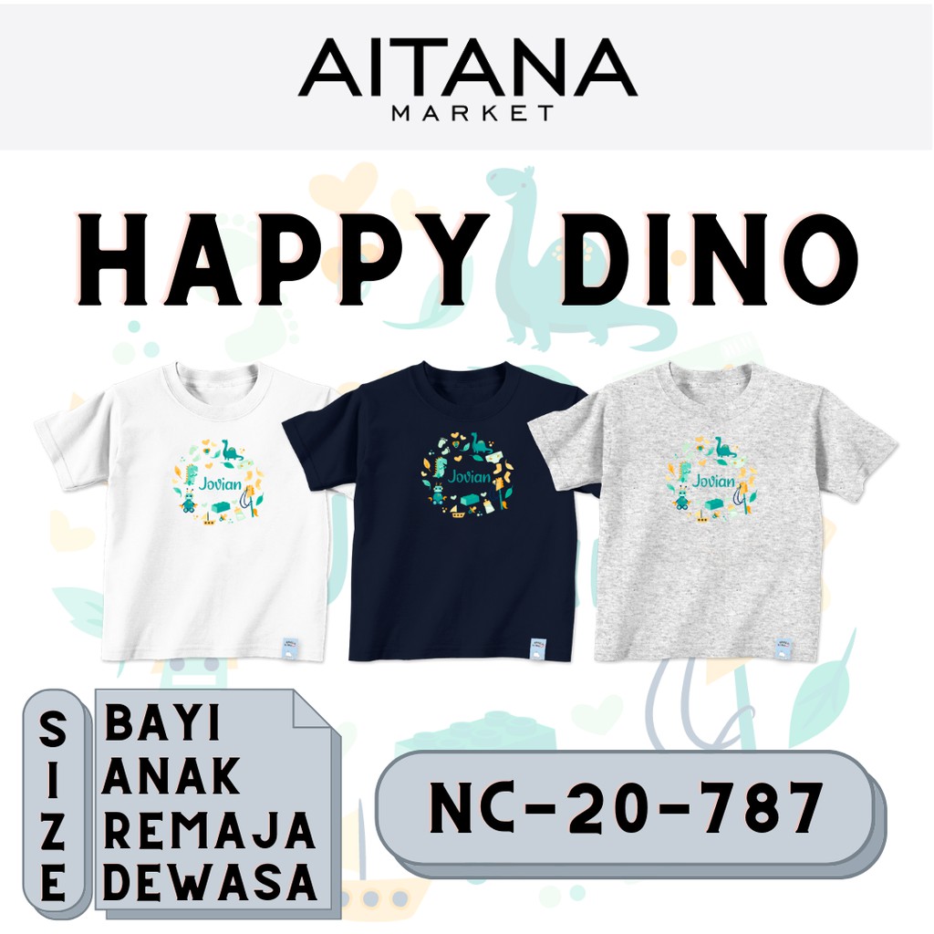 Baju Kaos Happy Dino Untuk Bayi dan Anak Usia 6 Bulan - 8 Tahun Bahan Katun Combed 30s