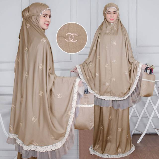 Mukena Dewasa Mocca Chanel Premium||Mukena bordir Lidya Rayon Ade.