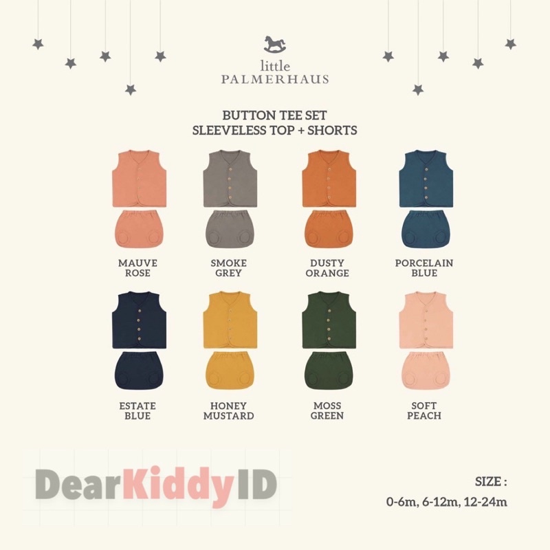 Little Palmerhaus Sleevess Button Tee Set / Setelan KUTUNG Polos Kancing Depan