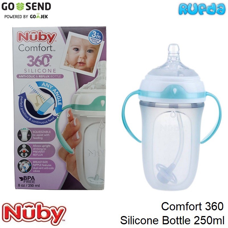 Nuby 360 Comfort Silicone Bottle 250ml Botol Susu Mirip Payudara