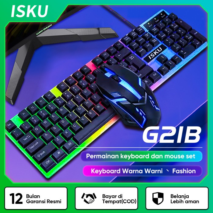 ISKU keyboard gaming RGB laptop komputer Full Set RGB gaming G21B limitd