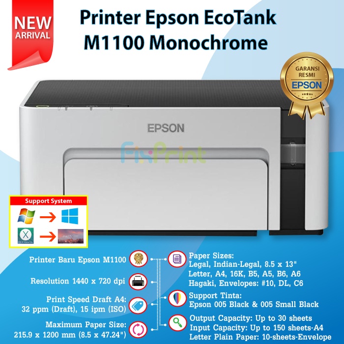 Printer Epson M1100 Monochrome Ink Tank M 1100 M-1100 Printer Hitam Putih Epsin