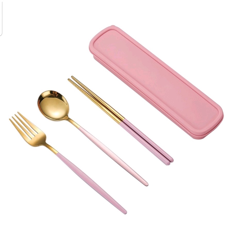 SET SENDOK ALAT MAKAN STAINLESS KOREA 4 IN 1 - BOX SENDOK GARPU SUMPIT GOLD DAN SLIVER 4 IN 1 - BC