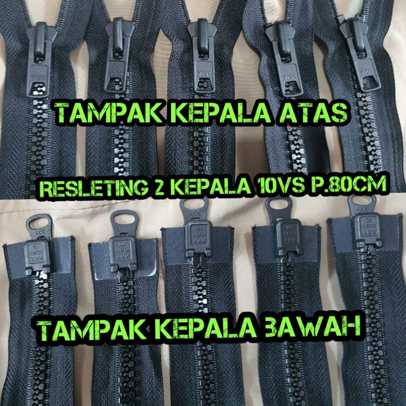 Resleting 2 kepala No 10 vs panjang 80cm & 100cm ykk