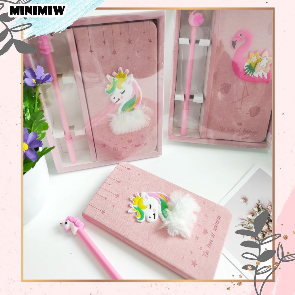 SET PAKET PULPEN DAN BUKU UNICORN FLAMINGO ALAT TULIS NOTEBOOK BOLPEN