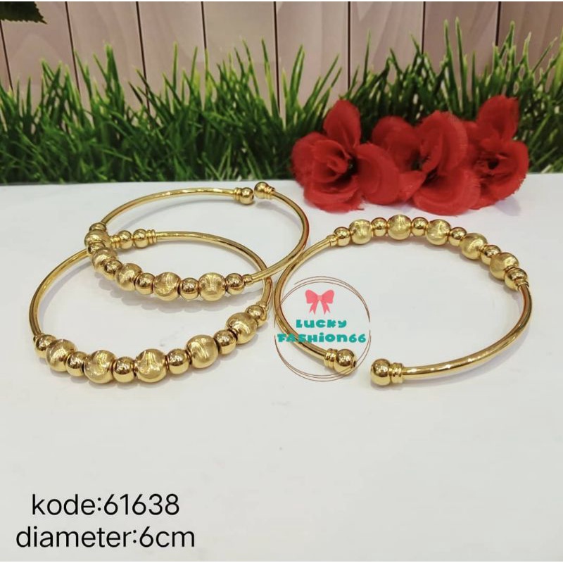 Gelang Tangan Bulat TITANIUM Lapis Emas Gelang Bangel Dewasa Motif bola bulet 1pcs