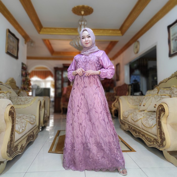 Gamis Brukat Tile Farasya Selma Terlaris - lilac