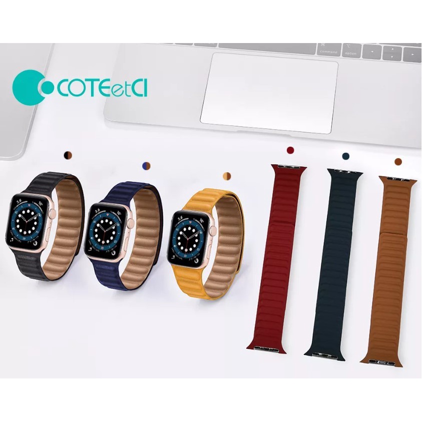 COTEetCI Dual Magnetic Leather Link Band for Apple Watch 1 2 3 4 5 6 7 - 38/40/41mm, Saddle Brown