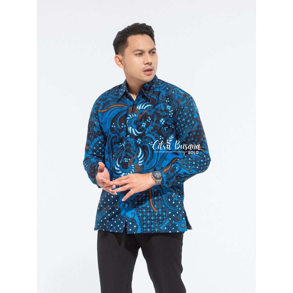 PRASTOWO BIRU Kemeja Batik Pria Full Furing Bahan Katun Primisima