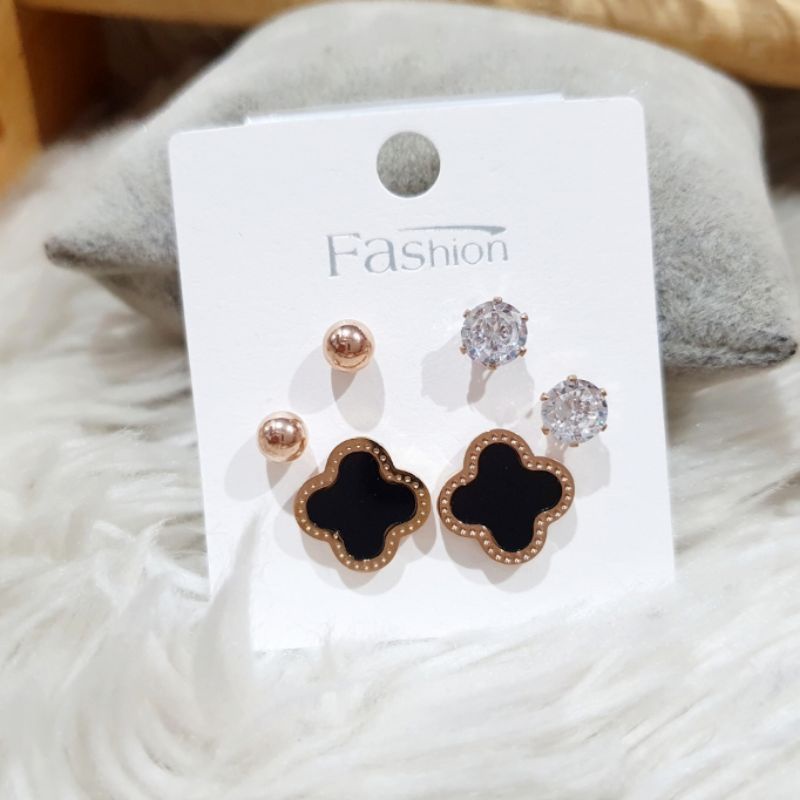 Anting Titanium stainless steel asli isi 3set earring premium Quality Anti karat anti alergi att020