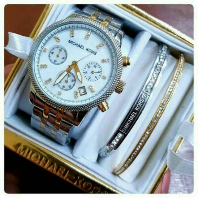 Jam Tangan Cantik Mewah Michael Kors MK-5057 Set 2 Gelang MK Original BM