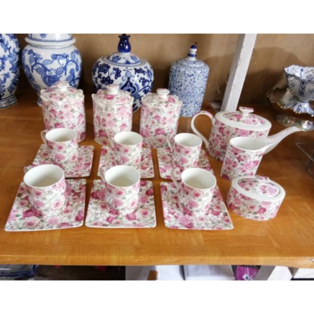 Paket bundling tea set/coffe set dan toples shabby chic