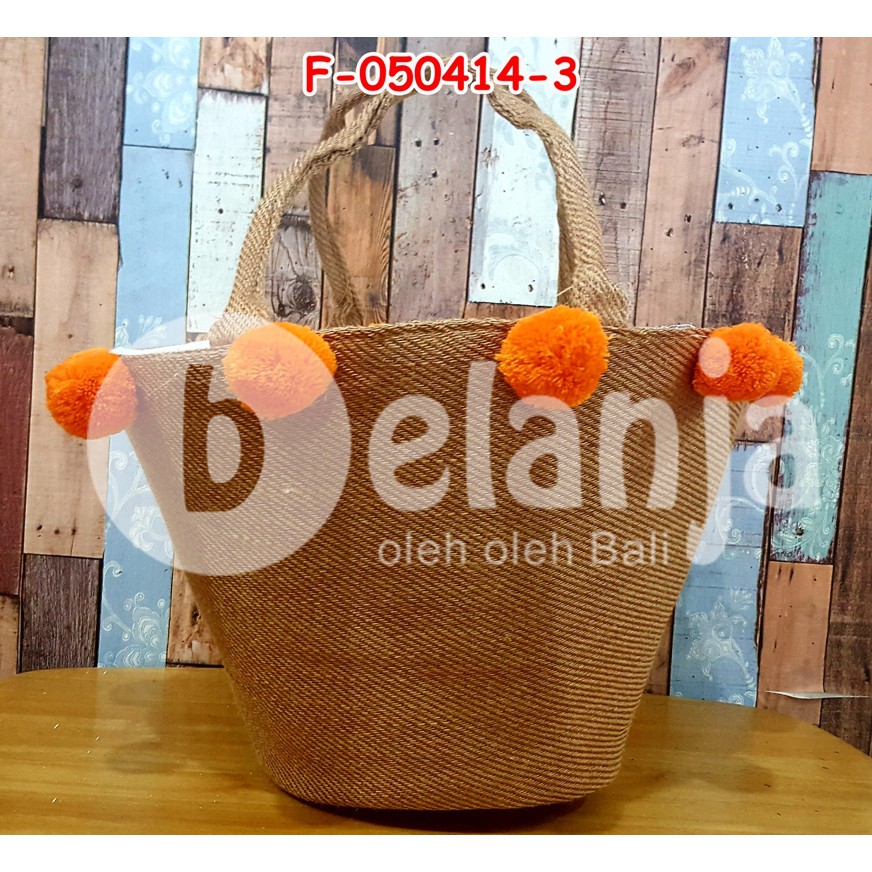 Tas Vintage Goni Besar Pompom / tas anyaman tas piknik prawedding