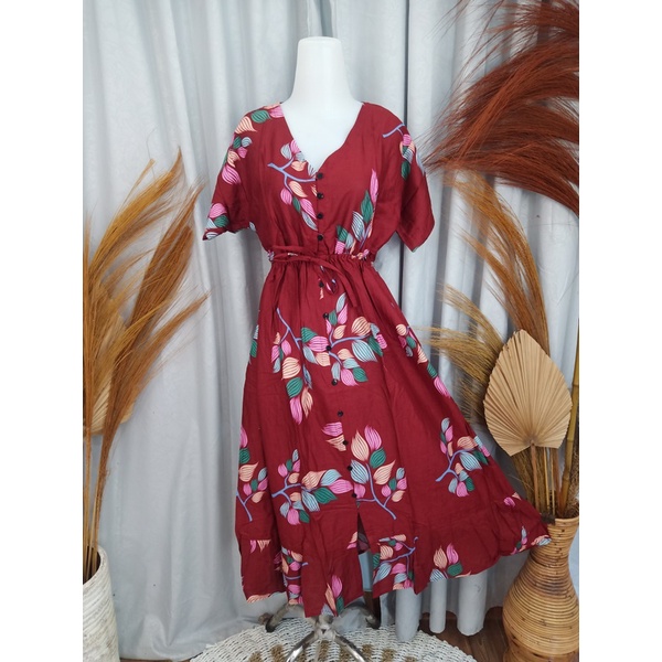 DASTER BALI SENORITA PANJANG BUSUI FRIENDLY-Daun Maroon