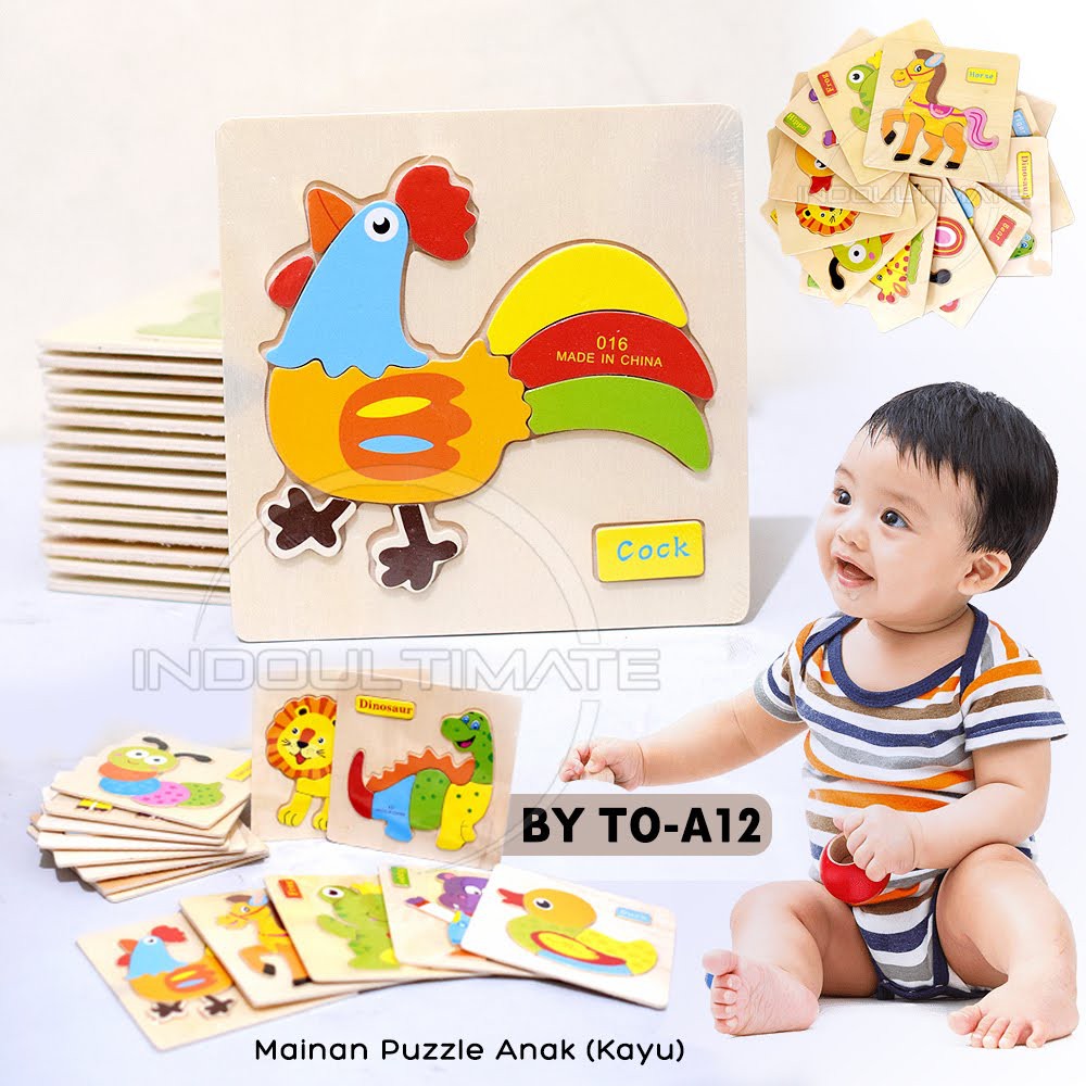 Mainan Puzzle Kayu TO-A12 tebal AMAN Besar & Kecil lucu Mainan Edukasi Edukatif genggam motorik Anak bayi balita Kids toys murah bagus-(A12)COCKS
