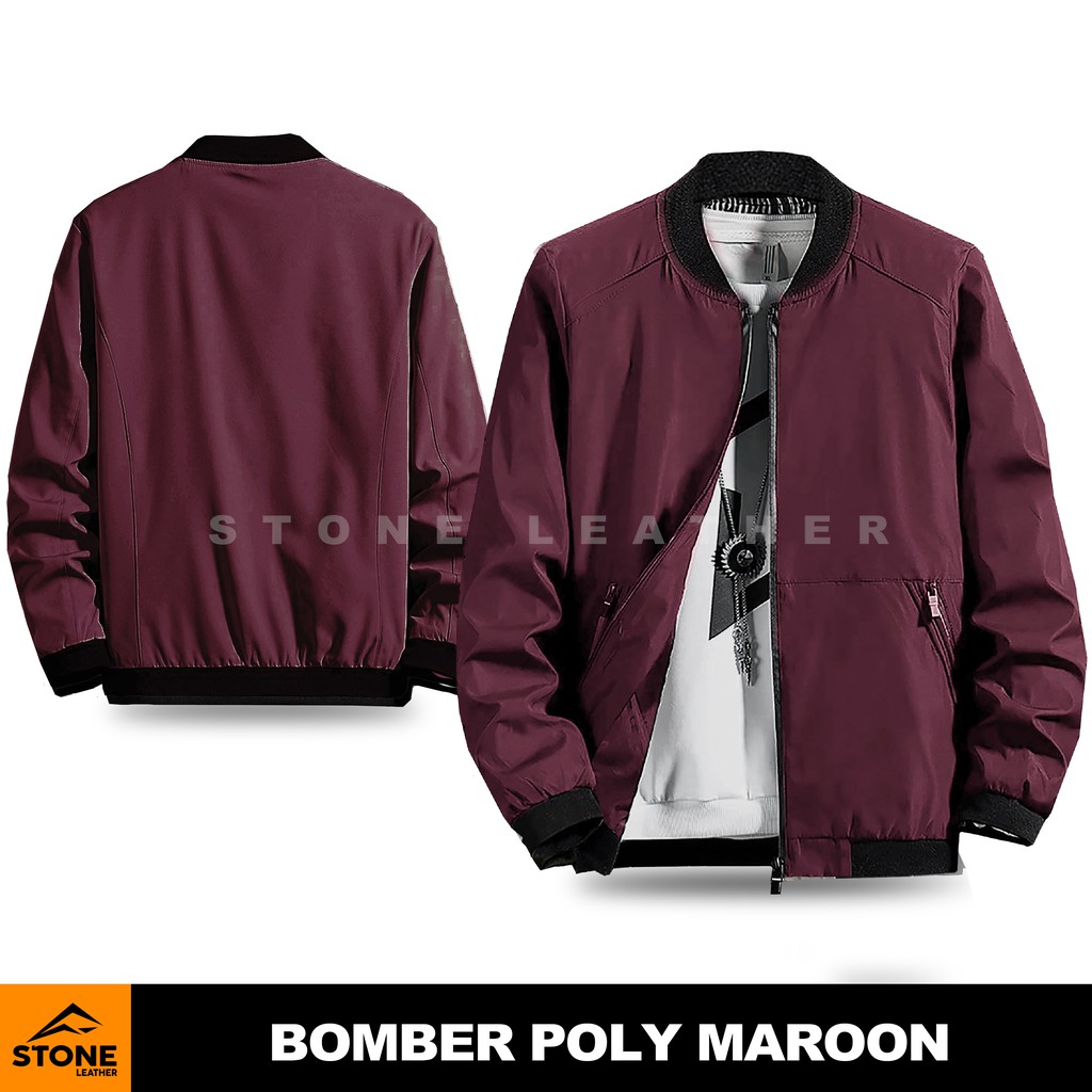 JAKET BOMBER PRIA ORIGINAL STONE LEATHER MAROON