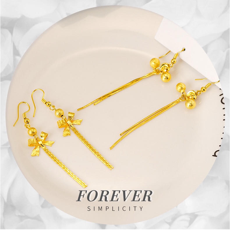 Anting Rumbai Panjang Desain Bintang Note Lapis Emas Asli Kadar 375 Gaya Bangkok Untuk Aksesoris Wanita