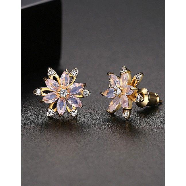 LRC Anting Tusuk Fashion 18k Copper Inlaid Zirconium Petals Earrings D42422