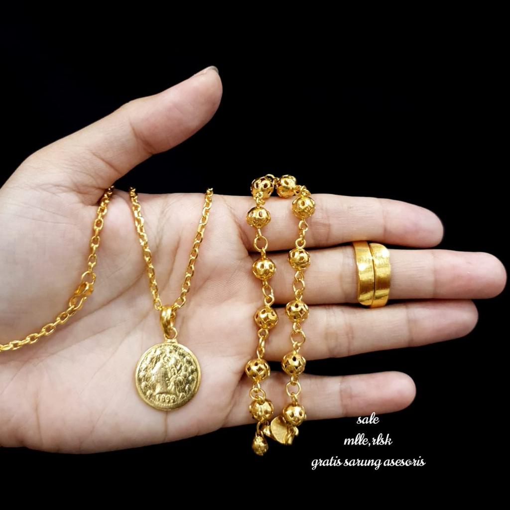 Set Koin Kecil Perhiasan Lapis Emas 24k Wanita Replika Perhiasan Import Premium