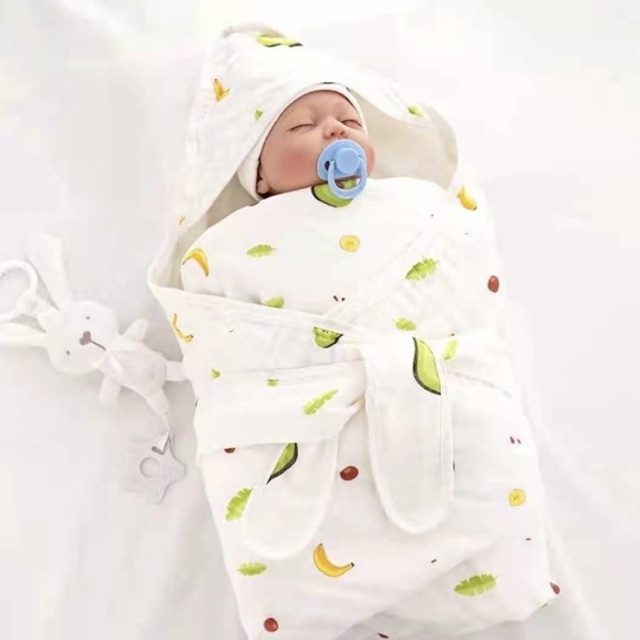 Selimut Topi Bahan Muslin Swaddle Bedong Bayi Baru Lahir Newborn Tali Ikat Selimut Penghangat Tubuh Bayi