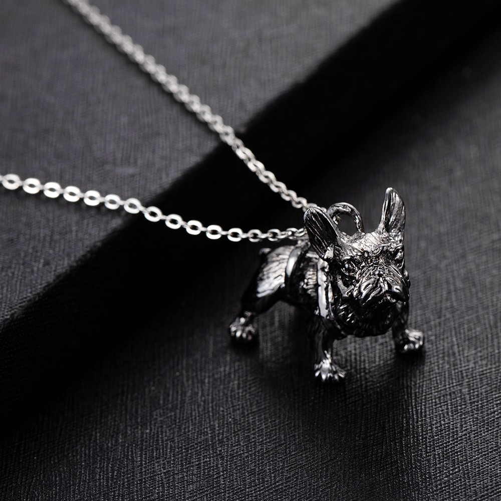 【COD Tangding】Pekingese Three-dimensional Fashion Cool Silver Black Pug Dog Pendant Unisex Necklace Chain Jewelry