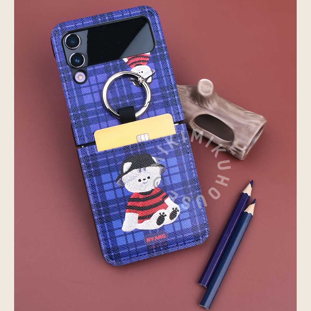 ZFLIP4 ZFLIP4 MINIMAL FRIENDS CHECK SAFFIANO CARD RING CASE OFFICIAL Z FLIP 3 4 KOREA KOREAN BRAND D