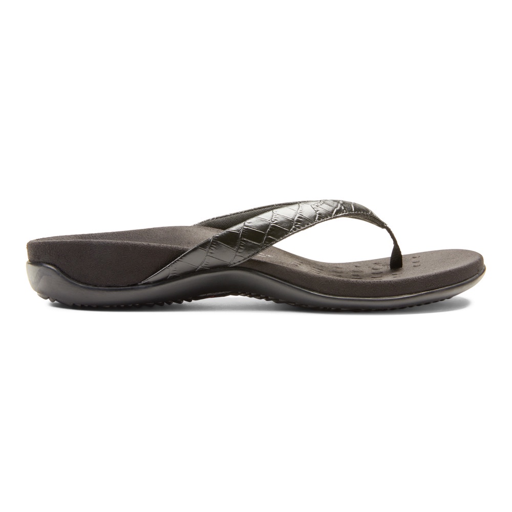 Vionic Dillon Croc Black Sandal Wanita