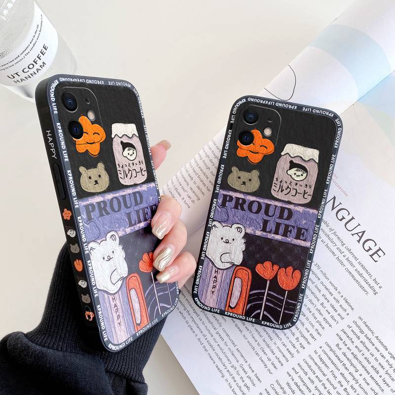 Black Cartoon Little Bear Case Cover for iPhone 6S 7 8 Plus XR XS Max iPhone   11 12 13 Pro Max Apple Case ip 13