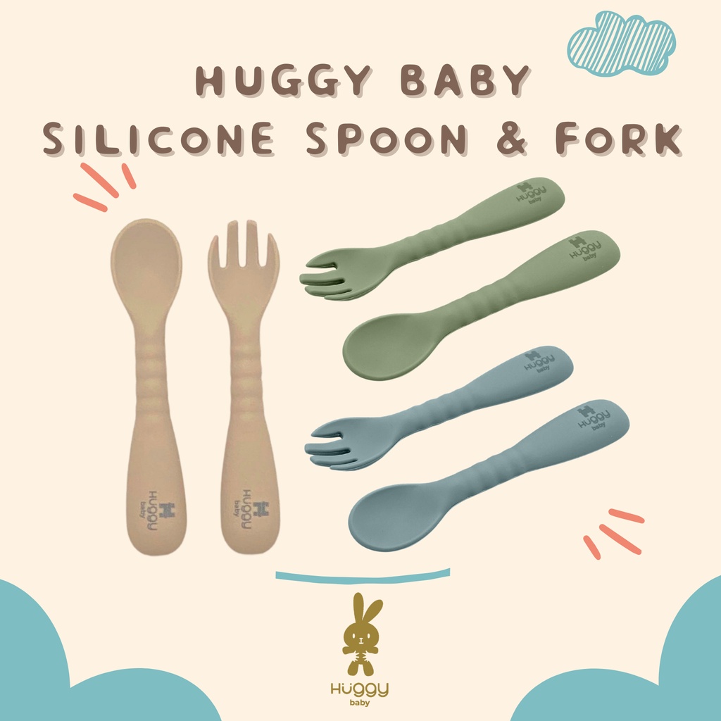 Huggy Baby AM002 Silicone Spoon &amp; Fork | Sendok Garpu Silikon