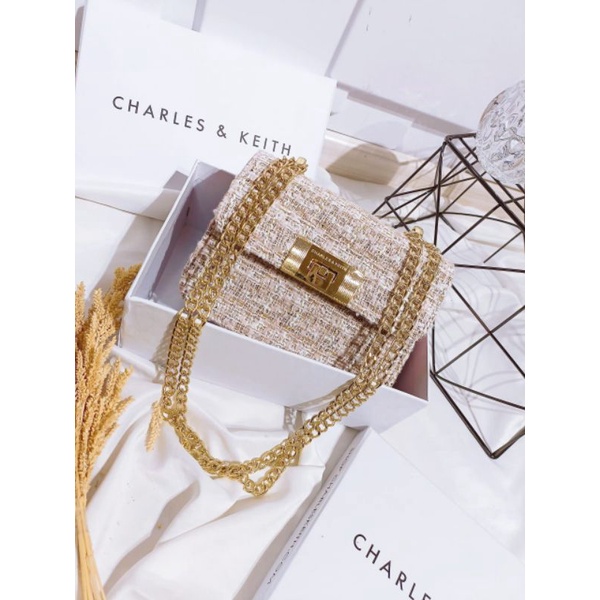 Tas CK Alia Chain Tweed Kode CK823 Import