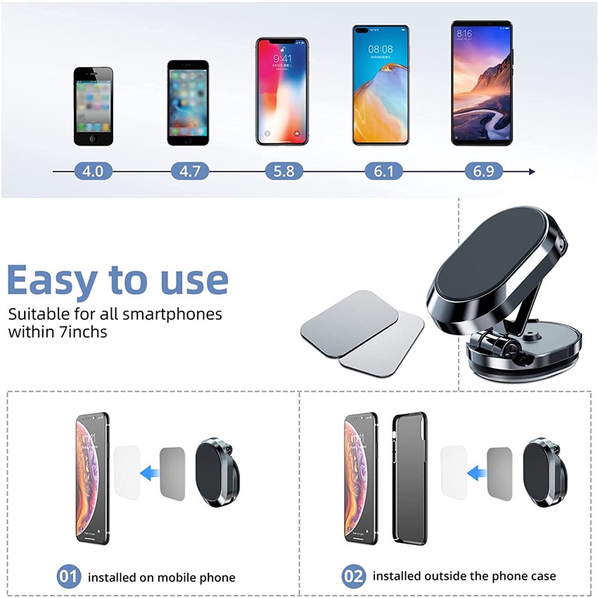 XIAOMI HUAWEI IPHONE Stand Holder Handphone / Smartphone / GPS Universal Magnetik Rotasi 360 Derajat Untuk Mobil Samsung